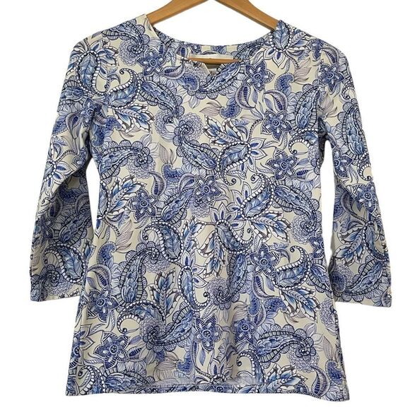Sara Campbell Tops - Sara Campbell Floral Paisley Top Blue White 3/4 Sleeve Nylon Elastane Stretch XS
